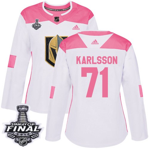 Women's Adidas Golden Knights #71 William Karlsson White/Pink Fashion 2018 Stanley Cup FinalStitched NHL Jersey