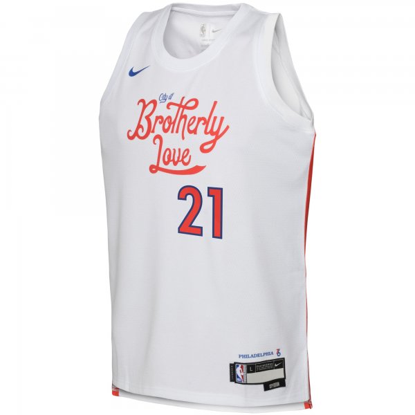 Youth Philadelphia 76ers Joel Embiid Nike White 2022/23 Swingman Jersey - City Edition