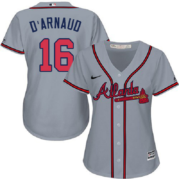 Women's Atlanta Braves #16 Travis d'Arnaud MLB Jersey - Grey