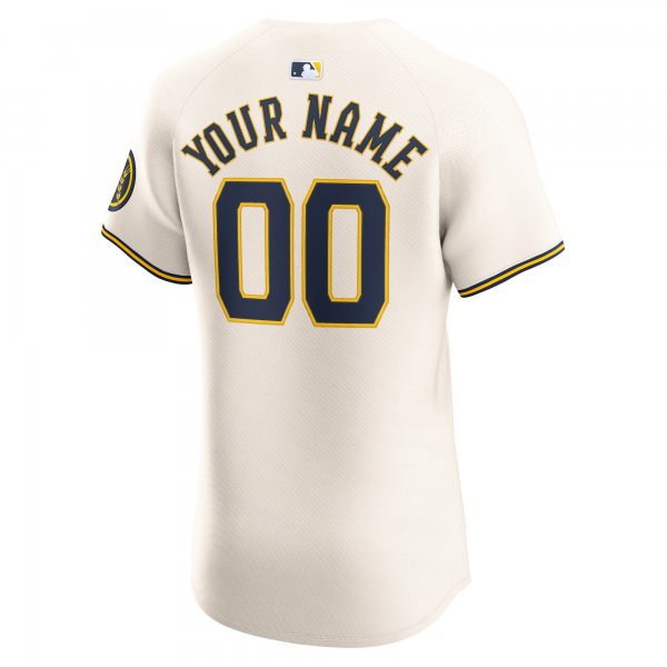 Men's Milwaukee Brewers Nike Cream Home Elite Custom Jersey