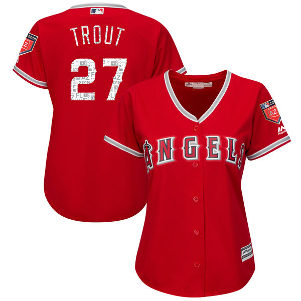 Women'sLos Angeles Angels #27 Mike Trout Majestic Scarlet 2018 Spring Training Cool Base Player Jersey