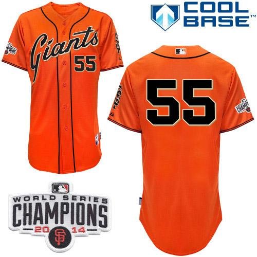 San Francisco Giants #55 Tim Lincecum Orange W/2014 World Series Champions Patch Stitched MLB Jersey