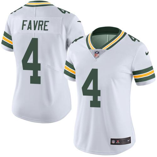 Nike Green Bay Packers #4 Brett Favre White Women's Stitched NFL Limited Rush Jersey