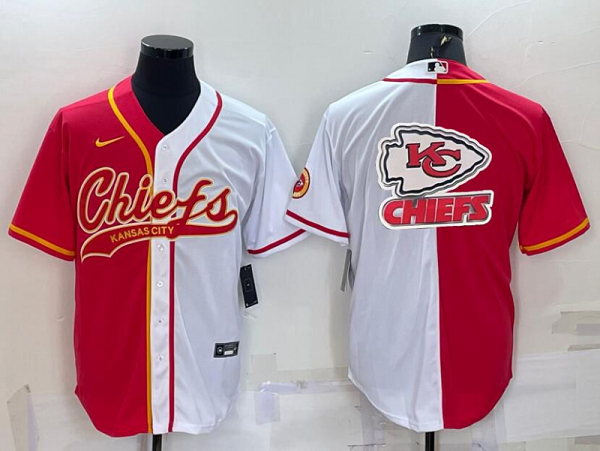 Men's Kansas City Chiefs Blank Red White Split Stitched Baseball Cool Base Jersey