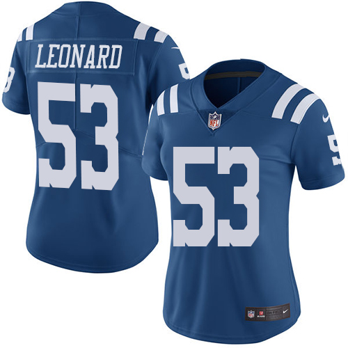 Nike Indianapolis Colts #53 Darius Leonard Royal Blue Women's Stitched NFL Limited Rush Jersey