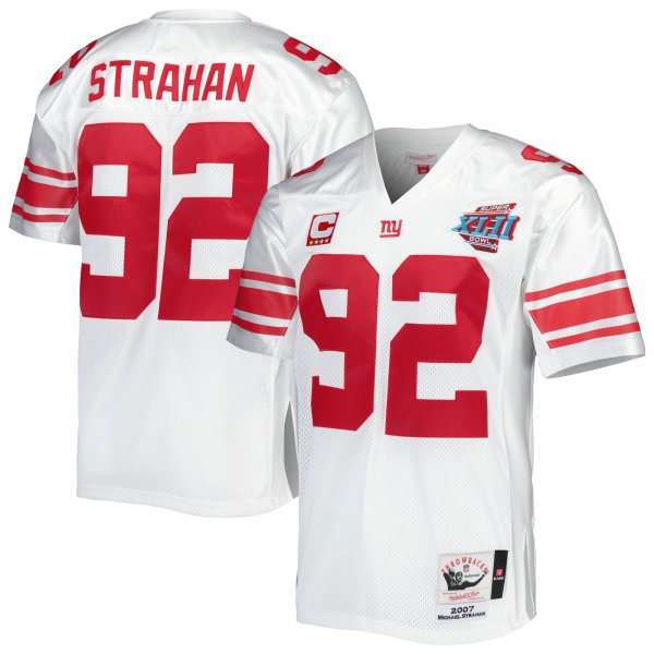 Men's New York Giants 2007 Michael Strahan Mitchell & Ness White Throwback Retired Player Jersey