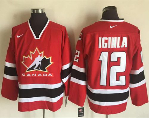 Team CA. #12 Jarome Iginla Red/Black 2002 Olympic Nike Throwback Stitched NHL Jersey