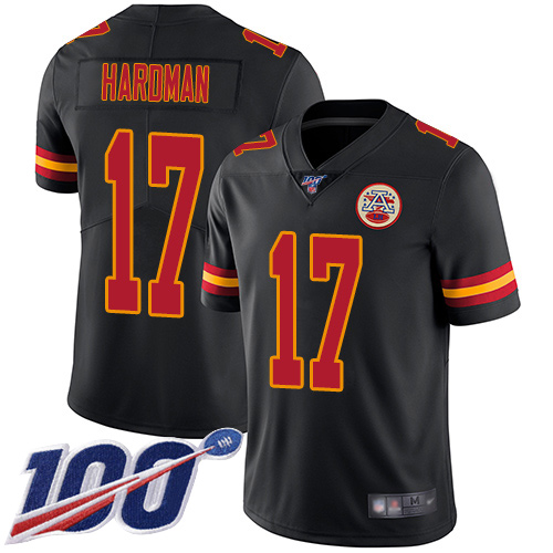 Men's Kansas City Chiefs #17 Mecole Hardman Black Stitched NFL Limited Rush 100th Season Jersey