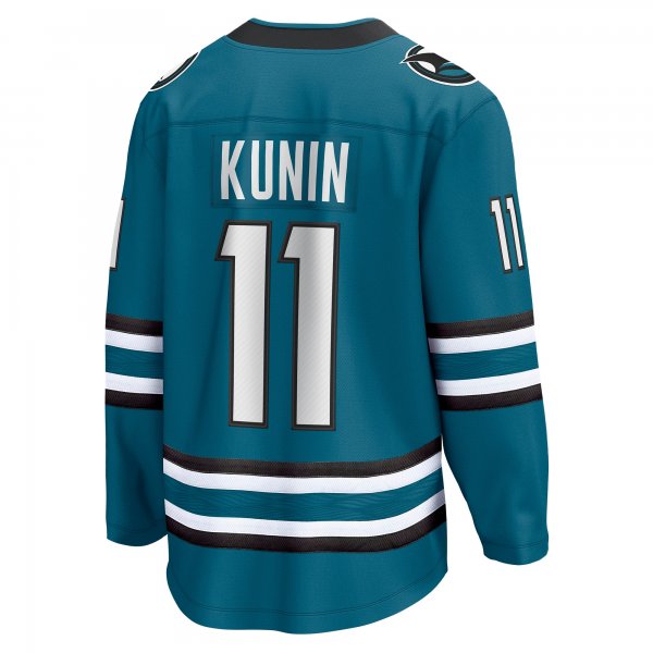 Men's San Jose Sharks Luke Kunin Fanatics Teal Home Breakaway Player Jersey