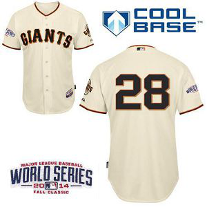 San Francisco Giants #28 Buster Posey Cream W/2014 World Series Patch Stitched Youth MLB Jersey