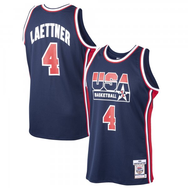 Men's USA Basketball Christian Laettner Mitchell & Ness Navy 1992 Dream Team Jersey