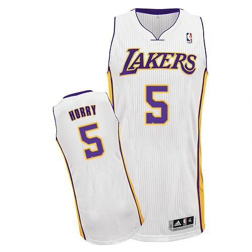 Men's Los Angeles Lakers #5 Robert Horry White Throwback Stitched NBA Jersey