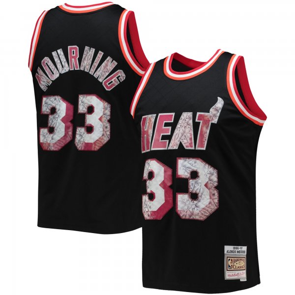 Men's Miami Heat Alonzo Mourning Mitchell & Ness Black 1996/97 Hardwood Classics NBA 75th Anniversary Diamond Swingman Jersey