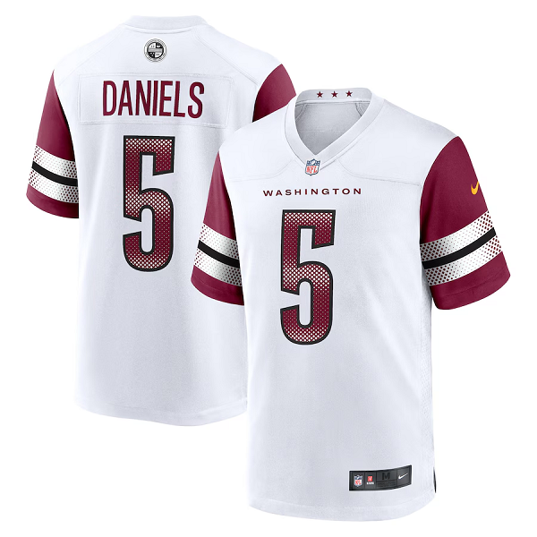 Men's Washington Commanders #5 Jayden Daniels Nike White 2024 NFL Draft First Round Pick Player Game Jersey