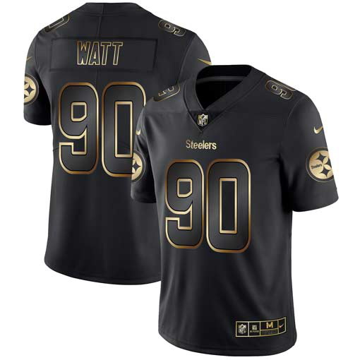 Men's Nike Pittsburgh Steelers #90 T.J. Watt Black Gold Vapor Untouchable Limited NFL Jersey