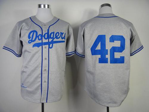 Mitchell And Ness 1955 Los Angeles Dodgers #42 Jackie Robinson Grey Throwback Stitched MLB Jersey