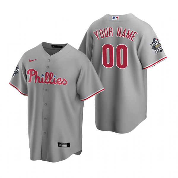 Men's Philadelphia Phillies Custom Gray 2022 World Series Cool Base Jersey