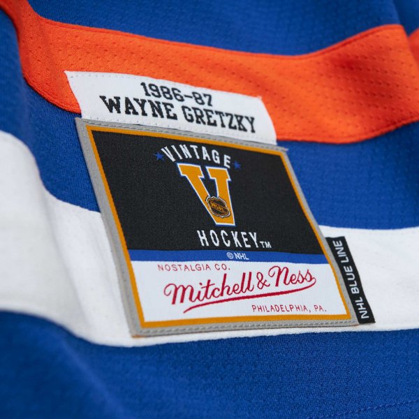 Men's Edmonton Oilers Wayne Gretzky Mitchell & Ness Royal Big & Tall 1986 Captain Patch Blue Line Player Jersey