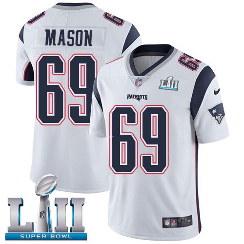 Men's Nike NFL New England Patriots #69 Shaq Mason Limited Road White Vapor Untouchable Super Bowl LII Jersey