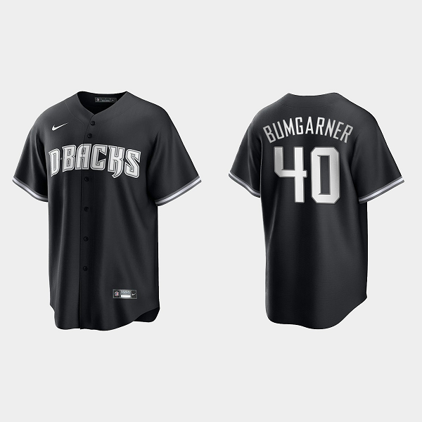 Men's Arizona Diamondbacks #40 Madison Bumgarner 2021 All Black Fashion Black White MLB Jersey