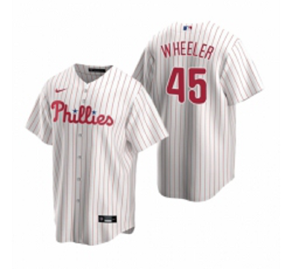 Mens Nike Philadelphia Phillies #45 Zack Wheeler White Home Stitched Baseball Jersey