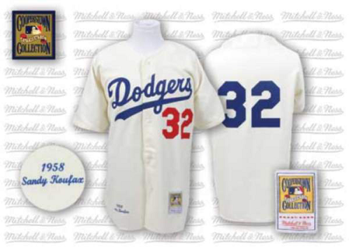 Mitchell And Ness Los Angeles Dodgers #32 Sandy Koufax Cream Throwback MLB Jersey