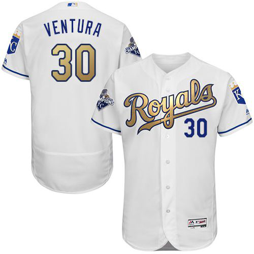 Kansas City Royals #30 Yordano Ventura White 2015 World Series Champions Gold Program FlexBase Stitched MLB Jersey