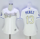 Kansas City Royals #13 Salvador Perez White 2015 World Series Champions Gold Program Cool Base Women's Stitched MLB Jersey