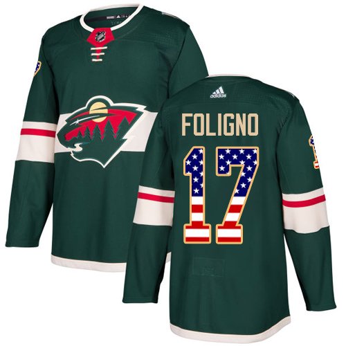 Adidas Minnesota Wild #17 Marcus Foligno Green Home USA Flag Stitched NHL Jersey