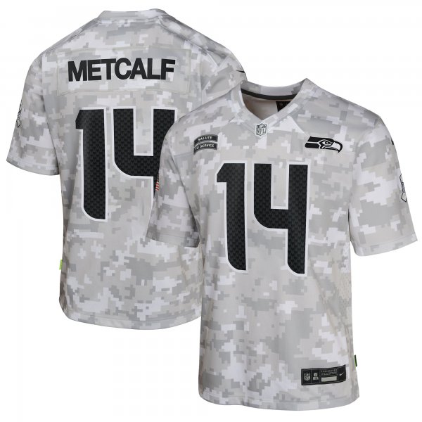 Youth Seattle Seahawks #14 DK Metcalf Nike Arctic Camo 2024 Salute to Service Game Jersey