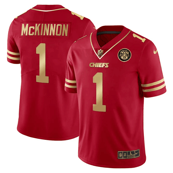 Men's Kansas City Chiefs #1 Jerick McKinnon Vapor Black Red Gold Limited All Stitched Jersey