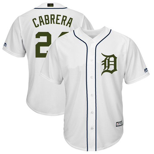 Women's Detroit Tigers #24 Miguel Cabrera White New Cool Base 2018 Memorial Day Stitched MLB Jersey