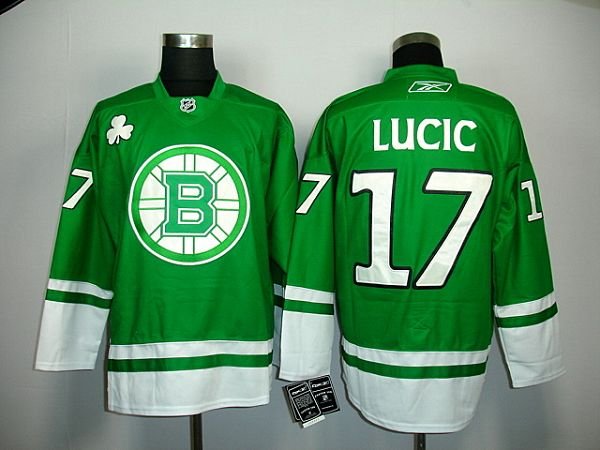 Boston Bruins #17 Milan Lucic Green St. Patty's Day Stitched NHL Jersey