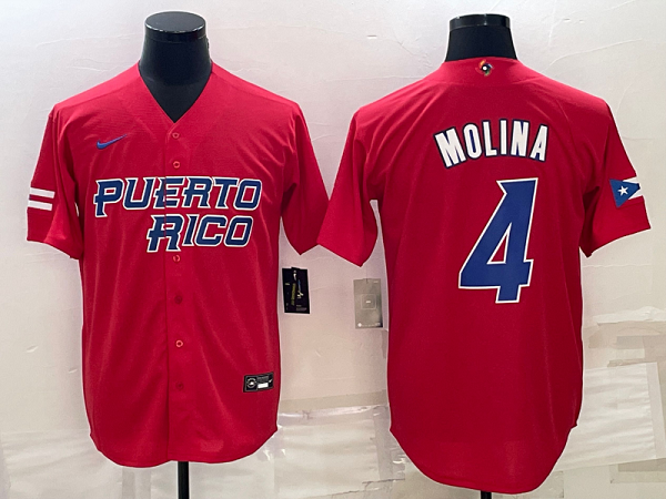 Men's Puerto Rico 2023 World Baseball #4 Yadier Molina Classic Red Men's MLB Jersey