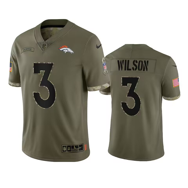 Men's Denver Broncos #3 Russell Wilson Olive 2022 Salute To Service Nike Player Limited NFL Jersey