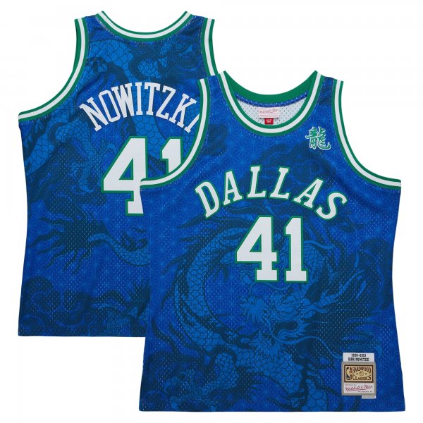 Men's Dallas Mavericks Dirk Nowitzki Mitchell & Ness Blue 1998-2019 Hardwood Classics Asian Heritage 6.0 Swingman Throwback Player Jersey