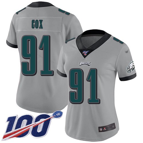 Women's Philadelphia Eagles #91 Fletcher Cox SilverStitched NFL Limited Inverted Legend 100th Season Jersey