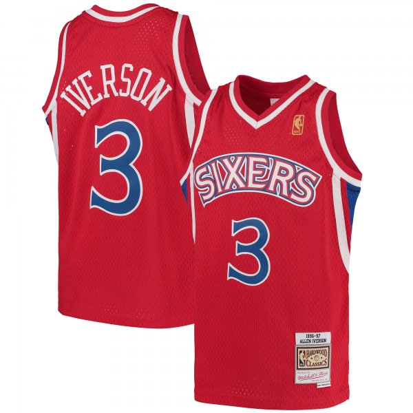 Youth Philadelphia 76ers Allen Iverson Mitchell & Ness Red 1996/97 Hardwood Classics Swingman Throwback Jersey