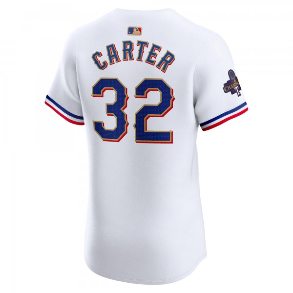 Men's Texas Rangers Evan Carter Nike White 2024 Gold Collection Elite Player Jersey