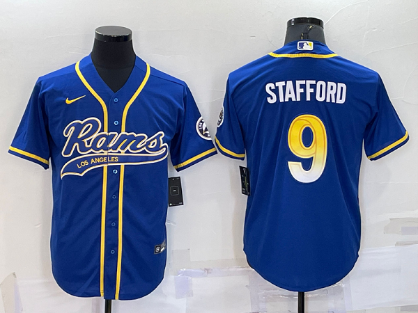 Men's Los Angeles Rams #9 Matthew Stafford Blue Stitched Baseball Cool Base Jersey