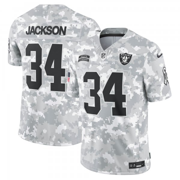 Men's Las Vegas Raiders #34 Bo Jackson Nike Arctic Camo 2024 Salute to Service Retired Player Limited Jersey