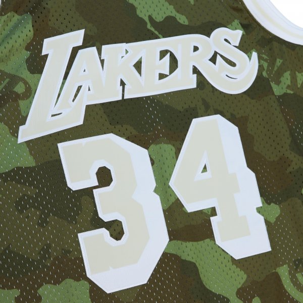 Men's Los Angeles Lakers Shaquille O'Neal Mitchell & Ness Camo Hardwood Classics 1996/97 Ghost Green Swingman Jersey