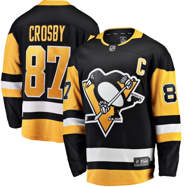 Men's Pittsburgh Penguins Sidney Crosby Fanatics Black Captain Patch Home Breakaway Jersey