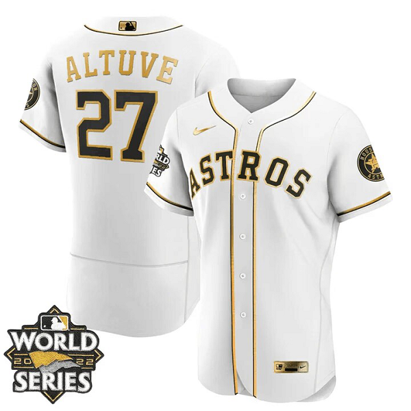 Men's Houston Astros #27 Jose Altuve 2022 World Series Player All Stitched Flex Base MLB Jersey