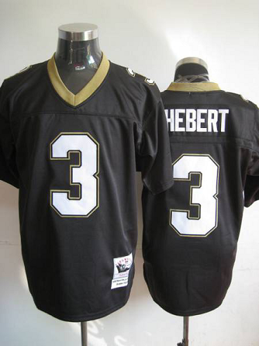 Men's Mitchell And Ness New Orleans Saints #3 Bobby Hebert Black Stitched Throwback NFL Jersey