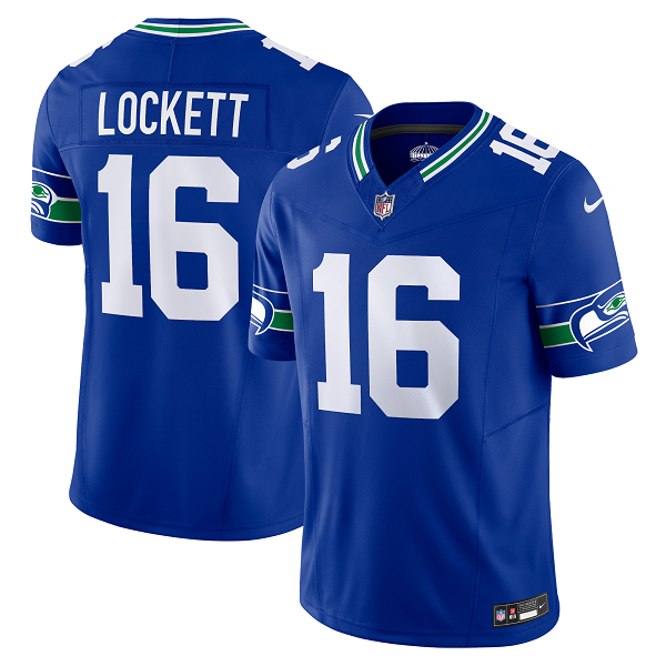 Men's Seattle Seahawks #16 Tyler Lockett Nike Royal Throwback Vapor F.U.S.E. Limited Jersey