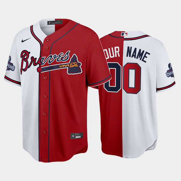 Men's Atlanta Braves Split Custom Red White 2021 World Series Champions MLB Jersey