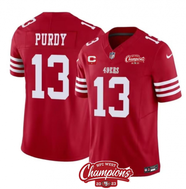 Men's San Francisco 49ers #13 Brock Purdy Red 2023 F.U.S.E. With 1-Star C Patch And NFC West Champions Patch Stitched NFL Jersey