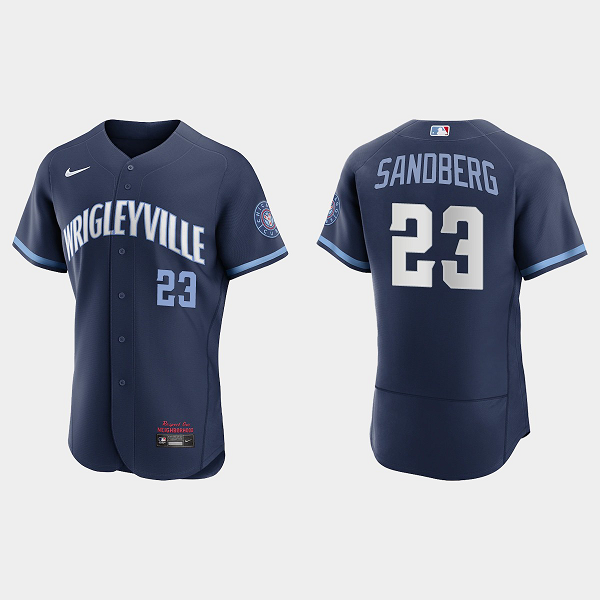 Men's Chicago Cubs #23 Ryne Sandberg Navy 2021 MLB City Connect Flex Base Jersey