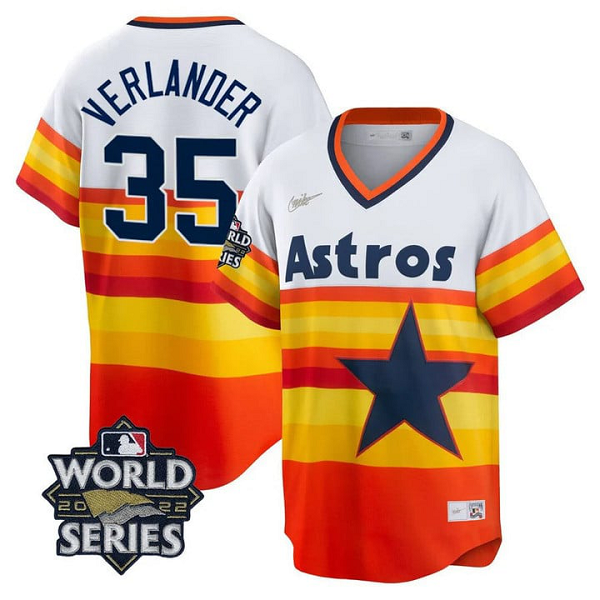 Men's Houston Astros Justin Verlander #35 2022 World Series White Home Cooperstown Collection Cool Base Jersey